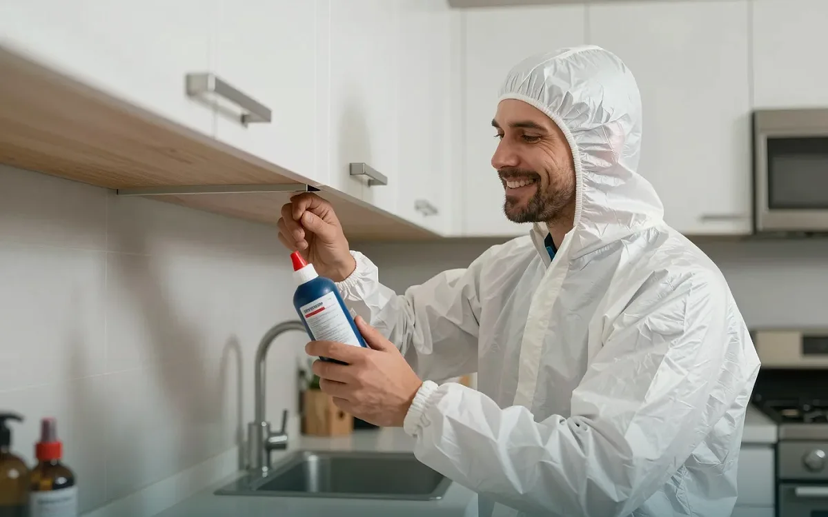 Ködergel wird an einer Schrankfuge ausgebracht, damit der Wirkstoff ins Nest getragen wird