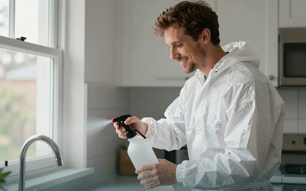 Behandlung von Sockelleisten und Bodenritzen in einem Wohnraum