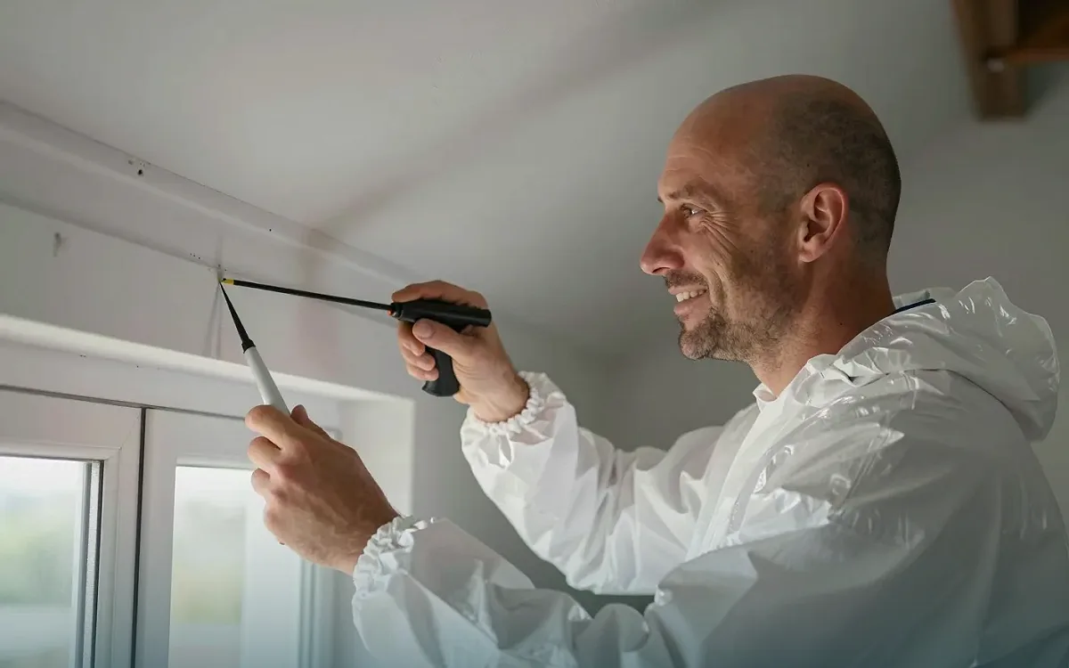 Behandlung der Fugen an einer Fensterlaibung mit zugelassenem Mittel