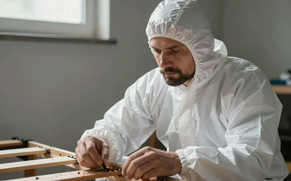 Lattenrost und Matratzennaht werden auf schwarze Kotpünktchen und Häutungsreste geprüft