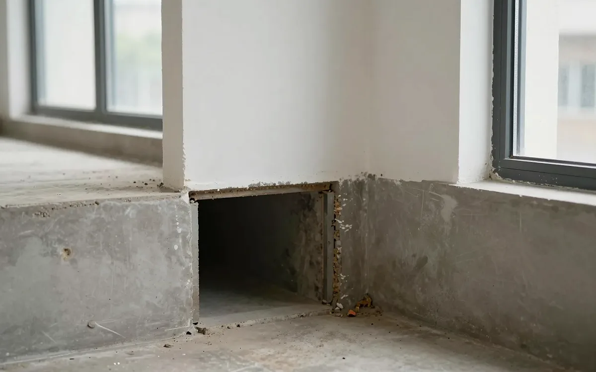Typische Eintrittsstelle in der Sockelzone eines Gebäudes, die abgedichtet werden muss