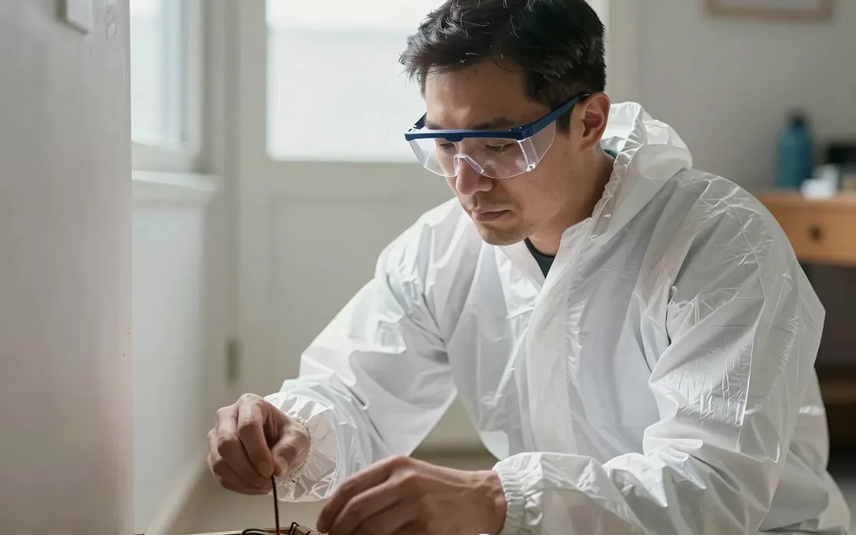Köderbox wird an einer Küchenzeile gesetzt und im Protokoll vermerkt