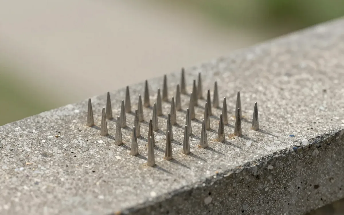 Taubenspikes auf einem Sims – sie halten die Tiere fern, ohne sie zu verletzen